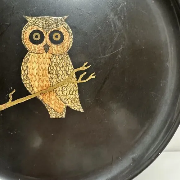 Vintage Couroc of Monterey MCM Owl Tray Mid Century Modern 10.5 Inch Diam 1960s - Picture 8 of 10
